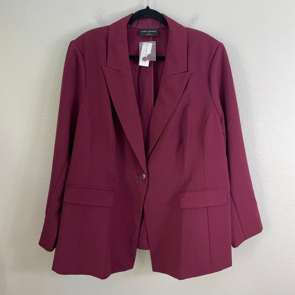 NEW Lane Bryant Womens Plus 24 Blazer Jacket Burgundy Single Button Work Career